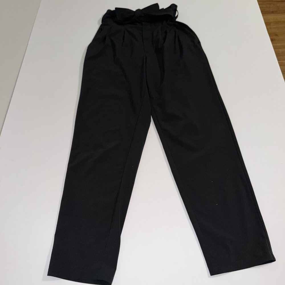 Athleta Women Size 2 Pants Skyline II‎ Black Straight Leg Belted Tie Trousers